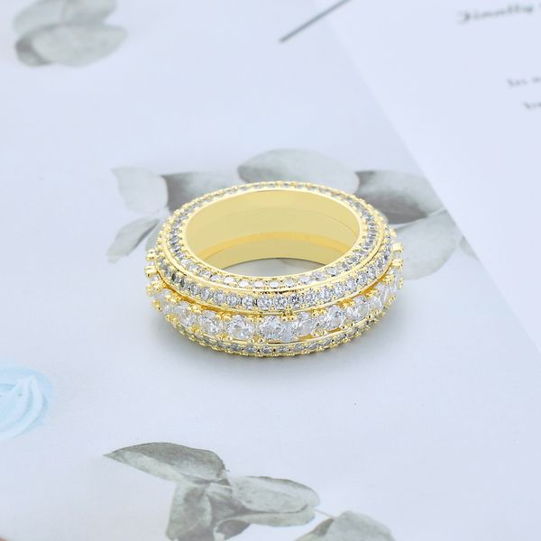 

hand-inlaid zircon ring rotating europe and the united states style five rows with hip-hop hipster personality, Golden;silver