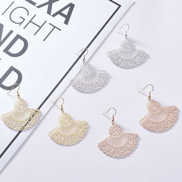 

women's metal fan dangle chandelier earrings dymfe028 fashion gift national style women diy jewelry earring, Silver
