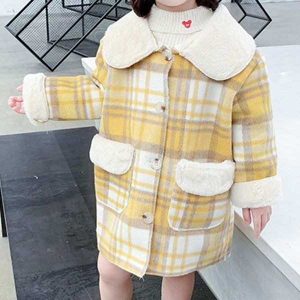 

jackets girls jacket plaid fleece thickness kids coats children winter autumn 2021bt027, Blue;gray