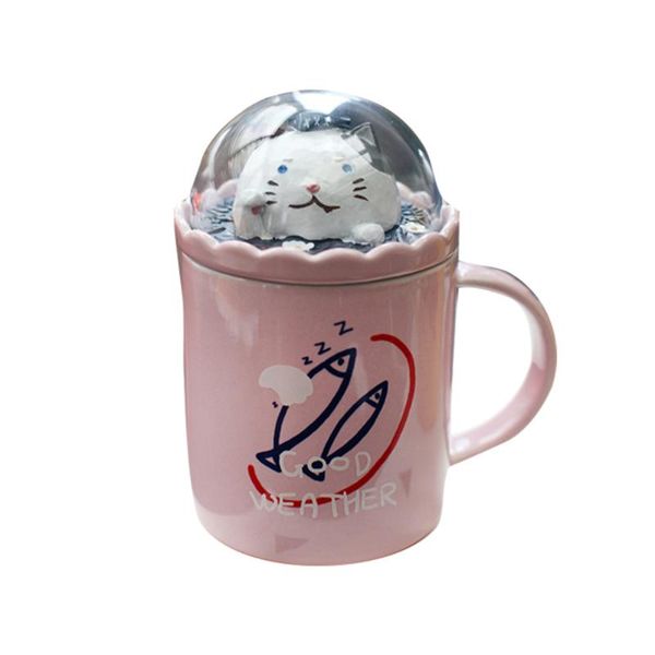 

mugs 400ml forest micro landscape ceramic cup with lid cartoon coffee creative couple mug drinking for home (light blue)