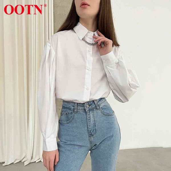 

ootn elegant long sleeve womens and blouses office white ladies shirt oversize loose lantern sleeve summer blouse cotton 210413