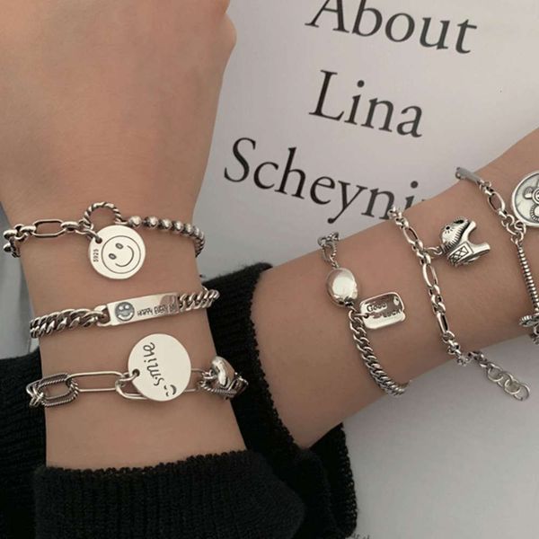 

strands 925 sterling silver heavy industry old round piece silver bracelet, Black