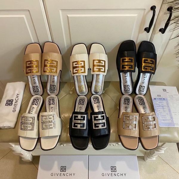 

2021 slipper female outer wear simple metal buckle one-word drag flat-bottomed casual beach sandals and slippers, Free box