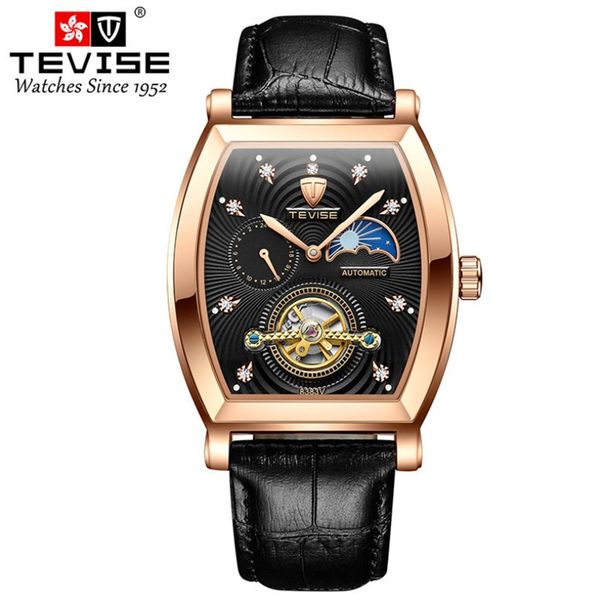 

vintage tonneau dial tours clock moon phase male self-wind waterproof automatic mechanical clocks 2021 new, Slivery;brown