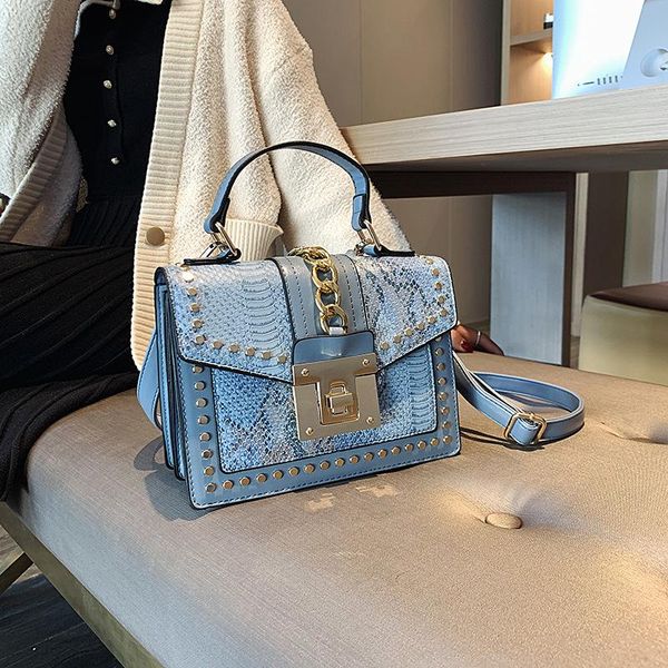 

evening bags qyahlybz band ins fashion chain rivet luxury designer handbag blue pink women's small female tote bag crossbody