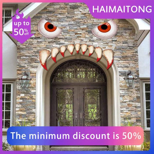 

window stickers holy day monster door sticker horror eyes fangs holiday decoration floor garage wall