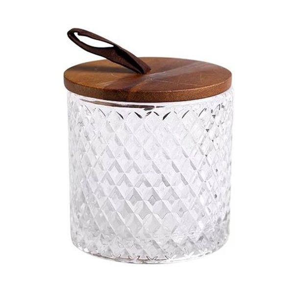 

storage bottles & jars qxna diamond pattern glass jar with wooden lid handle coffee tank tea spice clear bottle can food kitchen container