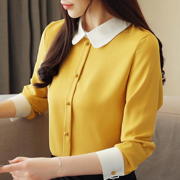 

womens and blouses long sleeve chiffon blouse women shirts 2021 turn down collar office ladies c348 women's &, White