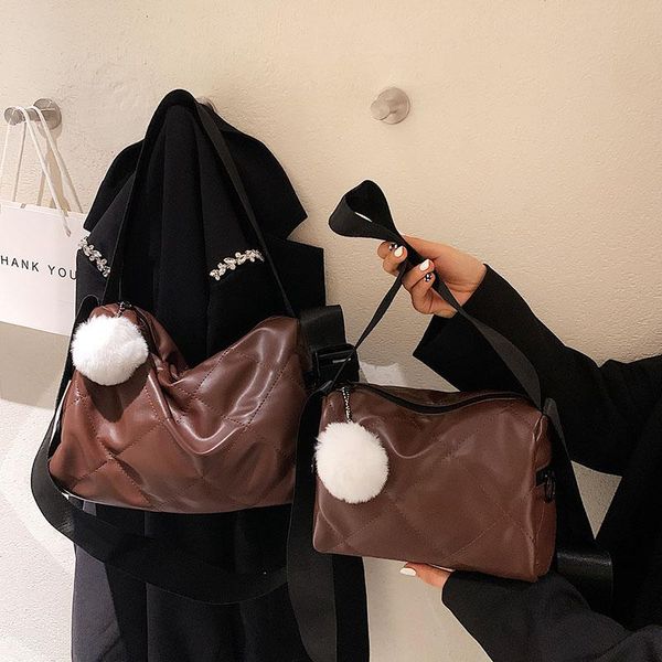 

evening bags retro luxury embroidery thread women's shoulder bag designer fur ball square pu leather crossbody lady handbag and purse