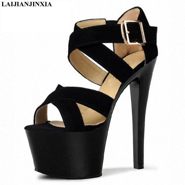 

17cm women high square heel platform summer sandals 7 inch fashionable pole dancing shoes dress, Black