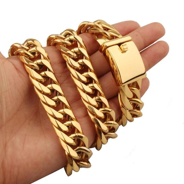 

christmas gift 316l stainless steel gold tone cuban curb chain biker jewelry men's women's bracelet wristband 7-40inch optional ch, Silver
