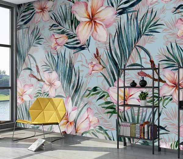 

wallpapers custom background wall simple hand-painted flowers and leaves bedroom living room mural wallpaper 3d