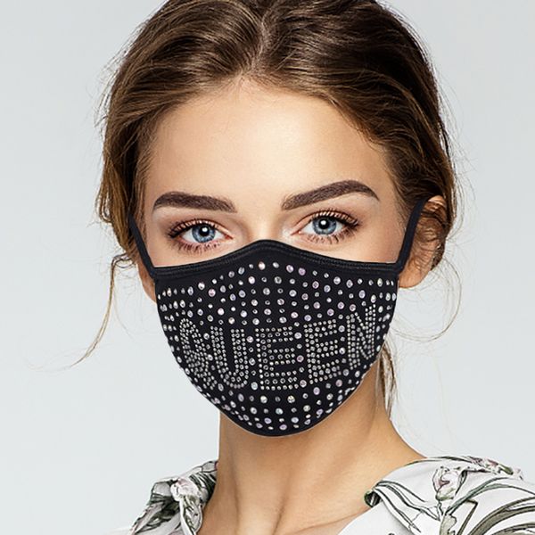 2021 Tasarımcı Yüz Maskesi Seksi Mektup Matkap Pamuk Maskeleri Toz Geçirmez PM2.5 Filtre Yıkanabilir Facemask Rhinestone Tipi