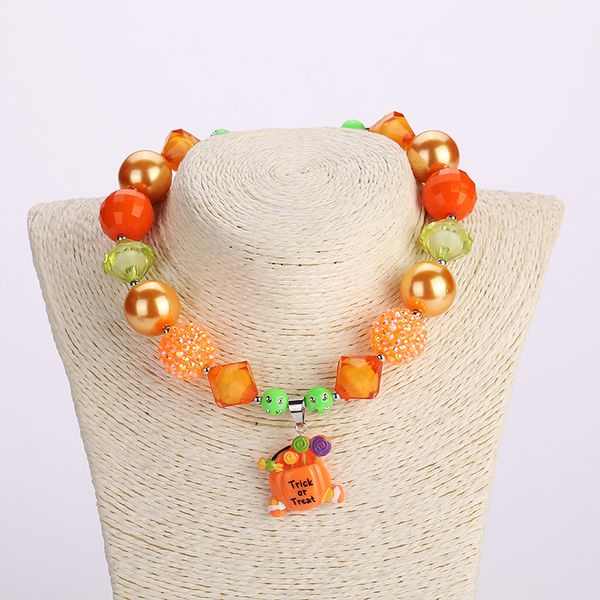 

handmade kids chunky bubblegum acrylic beaded necklace baby children halloween bubblegum chunky necklace 3pcs per lot, Red;brown