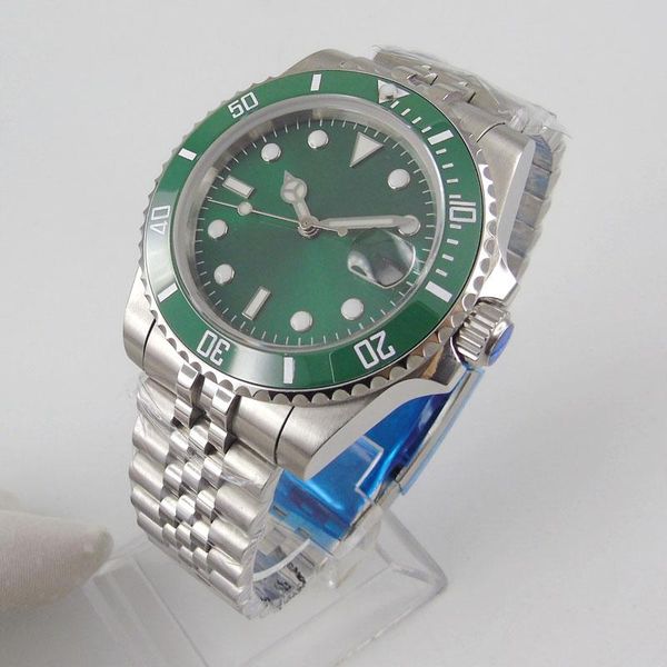 

wristwatches automatic mens watch green sunburst dial 24 jewels nh35 miyota 8215 jubilee steel bracelet screw crown sapphire crystal, Slivery;brown