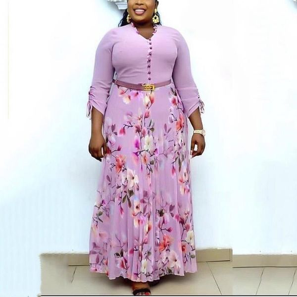 

casual dresses african ladies long dress temperament commuter high waisted button floral print floor length elegant evening night party, Black;gray