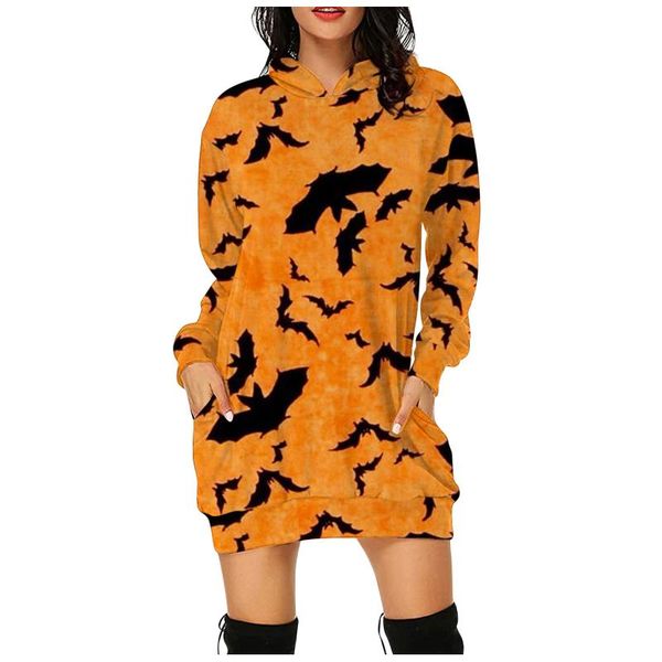 

casual dresses women's fashion halloween hoodie bag hip pocket print dress ladies autumn sukienki damskie, Black;gray