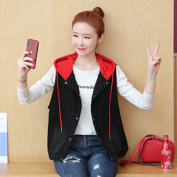 

women's vests fashion short black denim vest women zipper plus size hooded casual sleeveless jacket loose jeans waistcoat lad dkvj, Black;white