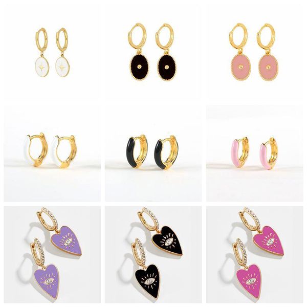 

hoop & huggie mc 925 sterling silver earrings woman dripping oil pendant earring for wedding party fancy pink/black piercing, Golden;silver