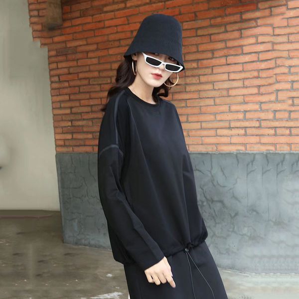 

women's hoodies & sweatshirts xitao simple wild sweatshirt loose plus size paneled drawstring korean style trend autumn clothe, Black