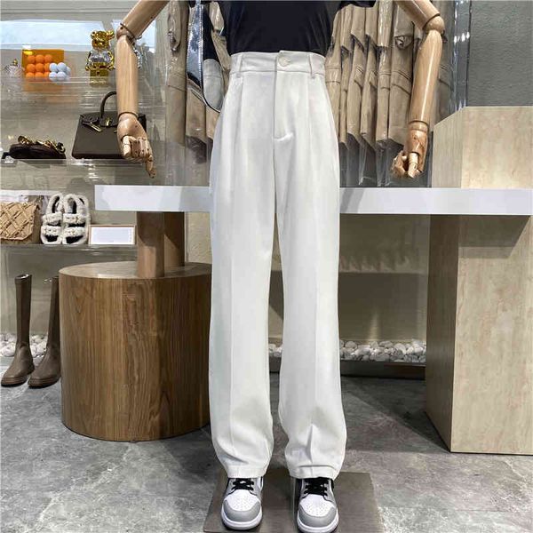 

capri nicho design 2021 high-waisted straight with draped feel slimming suit jacket pants, Black;white