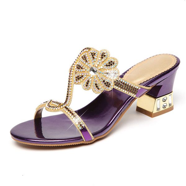 

purple rhinestone slippers women slides summer beach fashion sandals casual dress wedding ladies shoes shiny d0047 52bp, Black