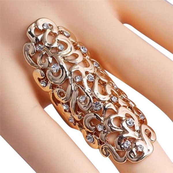 

wedding rings women /men cool full finger claw for fashion jewelry hollow punk rock scroll joint crystal ring party gift, Slivery;golden