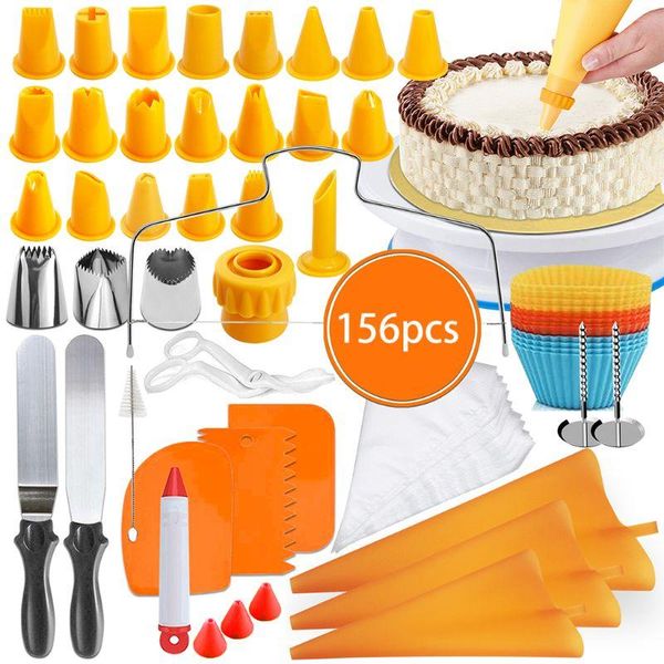 

baking & pastry tools 156pcs cake decorating kit icing tips turntable bags couplers cream nozzle set for cupcakes cookies