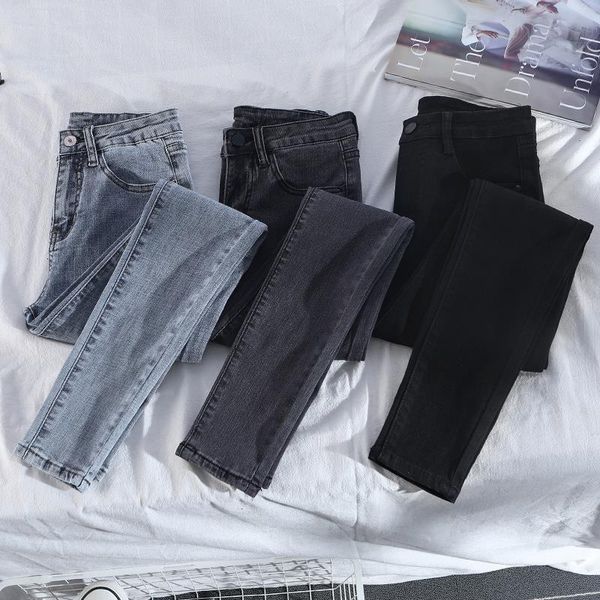 

women's jeans women pencil for pants elastic waist high plus size stretch natural female denim skinny, Blue