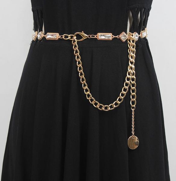 

belts fashion single-row simple rhinestone waist chain korean decorative diamond belly dance joker women's jeans belt, Black;brown