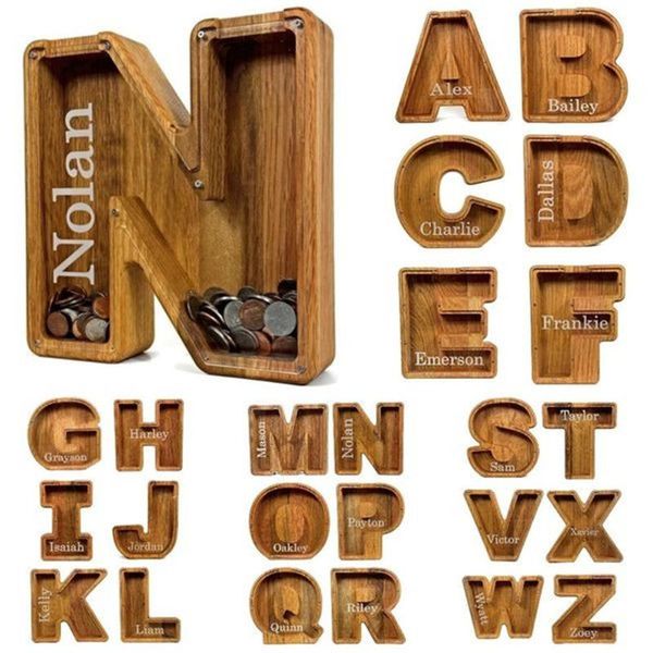 

novelty items wooden crafts 26 letters decoration ornaments alphabet piggy bank personalized name money box deposit home decor gift