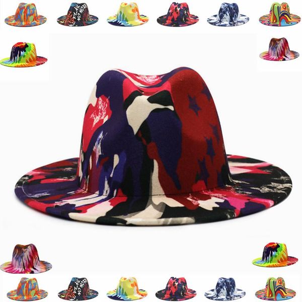 

wide brim hats national flag women fedora men autumn winter ladies vintage fascinator multicolor panama felt jazz hat wholesale, Blue;gray