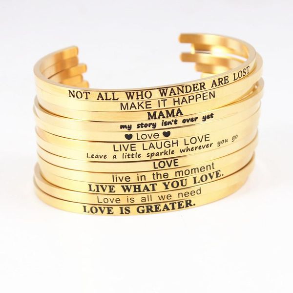 

bangle fashion jewelry stainless steel titanium gold message bracelet 2021inspirational mantra bracelets, Black