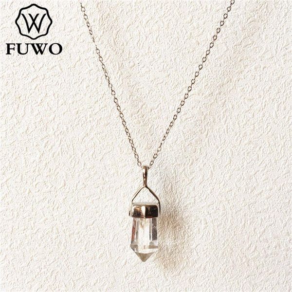 

chains fuwo 2021 natural crystal point necklace pendant charm brass chain choker necklaces for women jewelry wholesale nc270, Silver