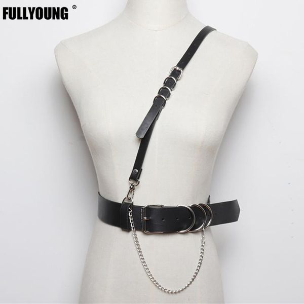 

belts fashion luxury for women black pu leather harness chain gothic corset belt dress waistband lady party accessories, Black;brown
