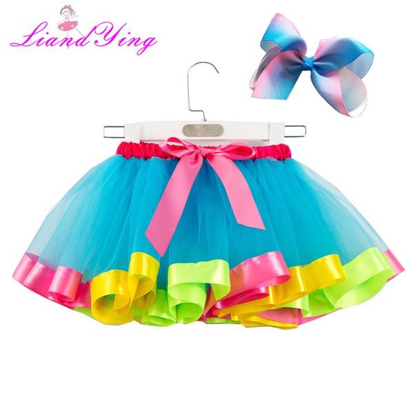 

skirts 2021 summer lovely fluffy tulle girls tutu skirt pettiskirt 11 colors for 2-11yrs kids rainbow with hairband, Blue