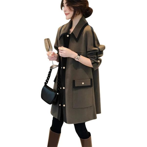 

women's wool & blends large size woolen loose women 2021 autumn fat mm rumored female wild metal hair coat korean version of winter clo, Black