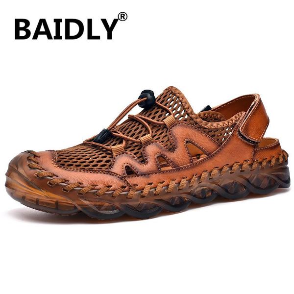 

sandals genuine leather men's summer beach fashion outdoor causal shoes roman water sneakers, Black