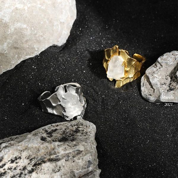 

cluster rings silvology 925 sterling silver natural white crystal wide for women handmade irregular thick korea ring 2021 luxury jewelry, Golden;silver