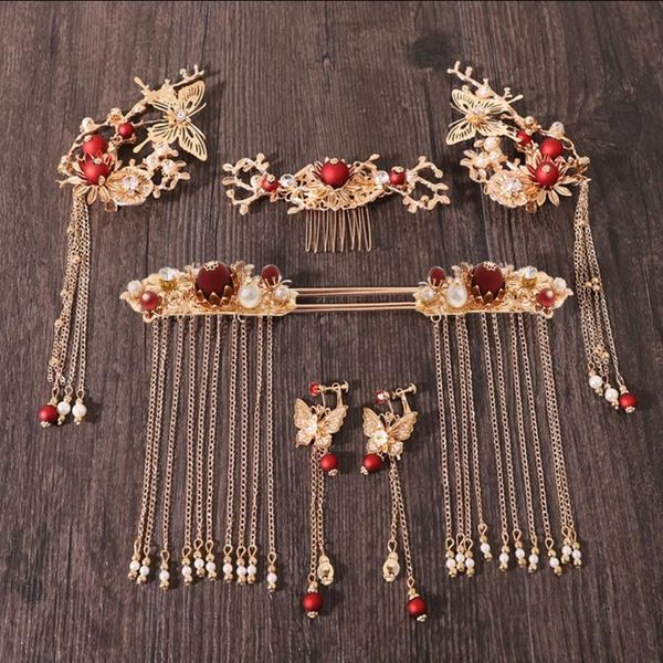

hair clips & barrettes bride retro chinese style ornaments tassel women wedding headdress earrings, Golden;silver