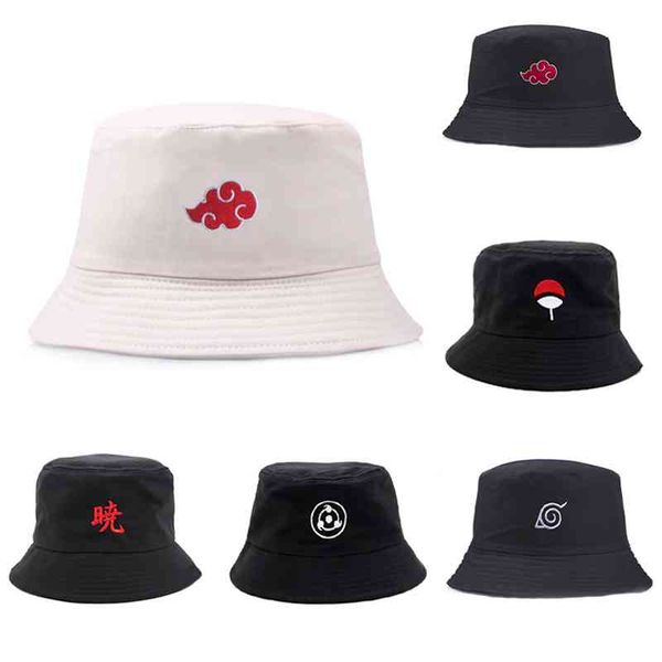 

cotton japanese anime akatsuki bucket hat summer fisherman cap female man outdoor sunhat cosplay embroidered bob panama cap, Blue;gray