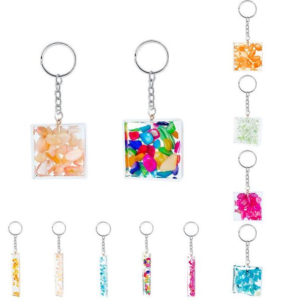 

keychains cute flat square strip ornament keychain colorful gravel transparent bag pendant women car key ring fashion luxury gift, Silver