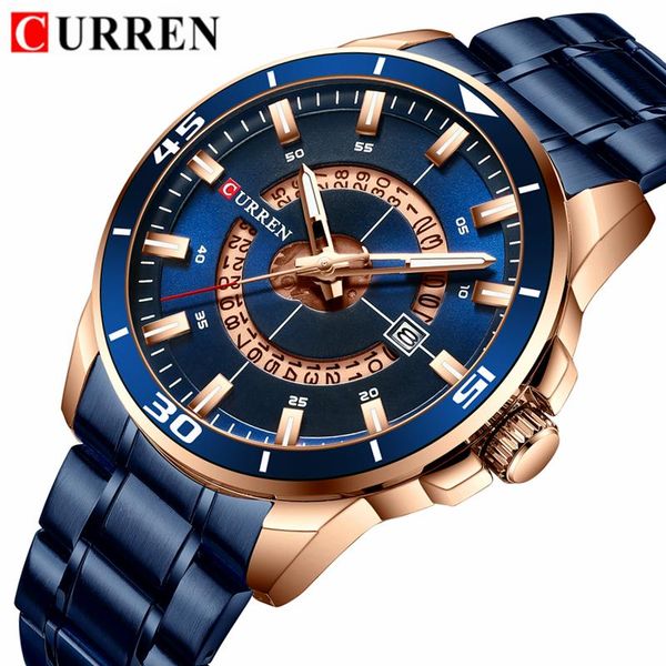 

wristwatches watches men curren mens sport waterproof full stainless steel quartz men's week watch relogio masculino, Slivery;brown