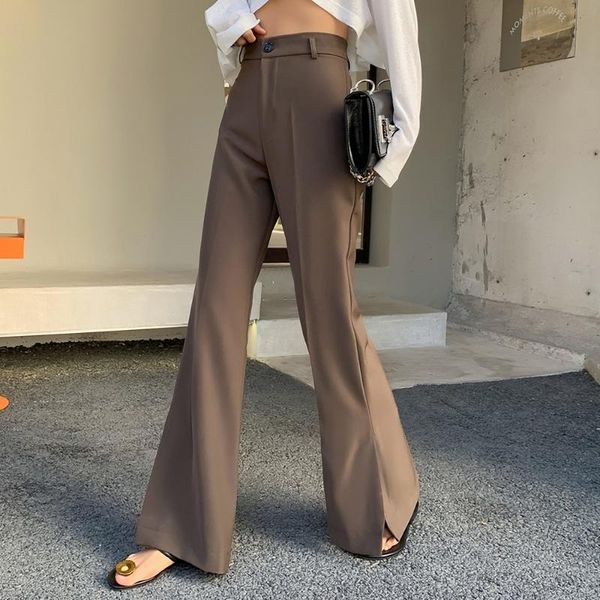 

women's pants & capris chic women casual loose slit flare 2021 autumn pantalon female high waist office ladies suits trousers wp316, Black;white