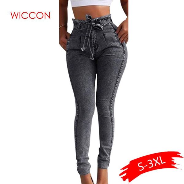 

women's jeans summer high waist women streetwear bandage denim plus size femme pencil pants spring skinny, Blue
