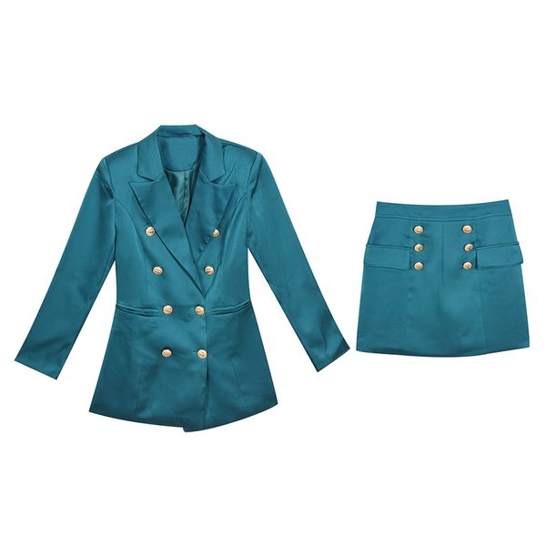 

women elegant two-piece set notched double breasted long blazer pencil a-line short skirt slim ol t3038 210514, White