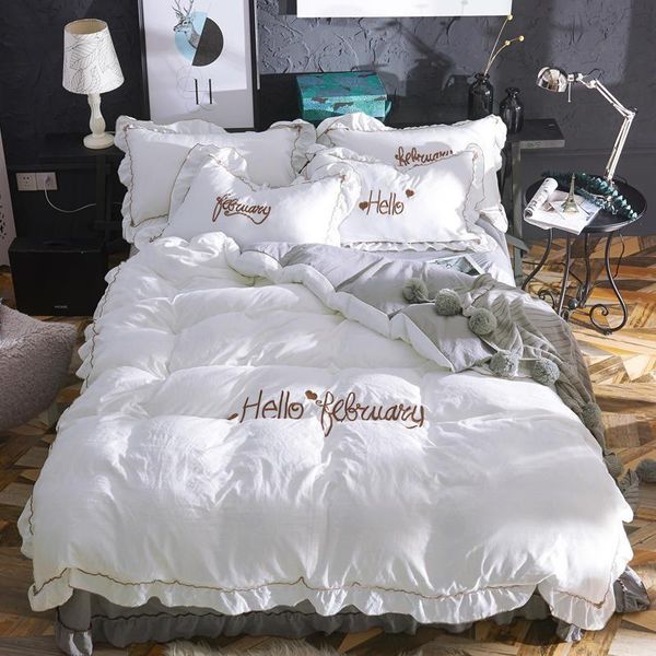 

bedding sets korean style princess ins net red bed four-piece girl heart sheet bedspread quilt cover skirt double