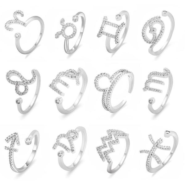 

cluster rings fashion 12 constellations silver for women rhinestone star design open finger female anel jewelry, Golden;silver