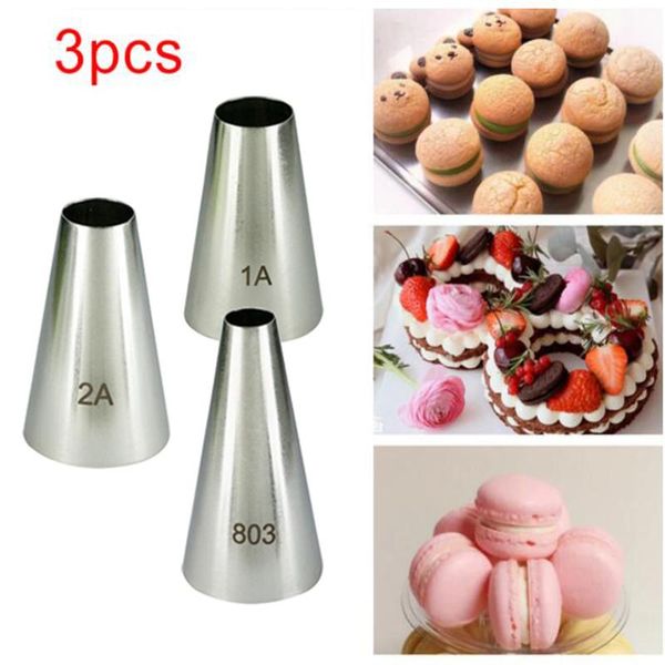 

baking & pastry tools 3pcs round icing piping nozzles diy cream writting cake decorating tips macaron cookies for cakes