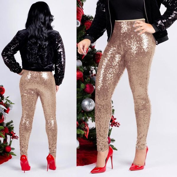 

women's pants & capris fashion sequined pencil women casual tight high waist trousers solid elastic pantalones#g30, Black;white
